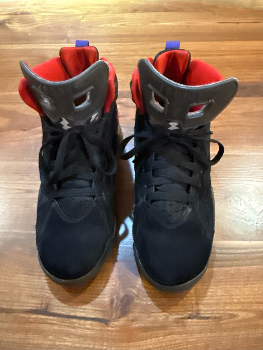 Nike Air Jordan 7Y Black/Red/Purple Leather High Top Lace-Up Kids Sneaker Used